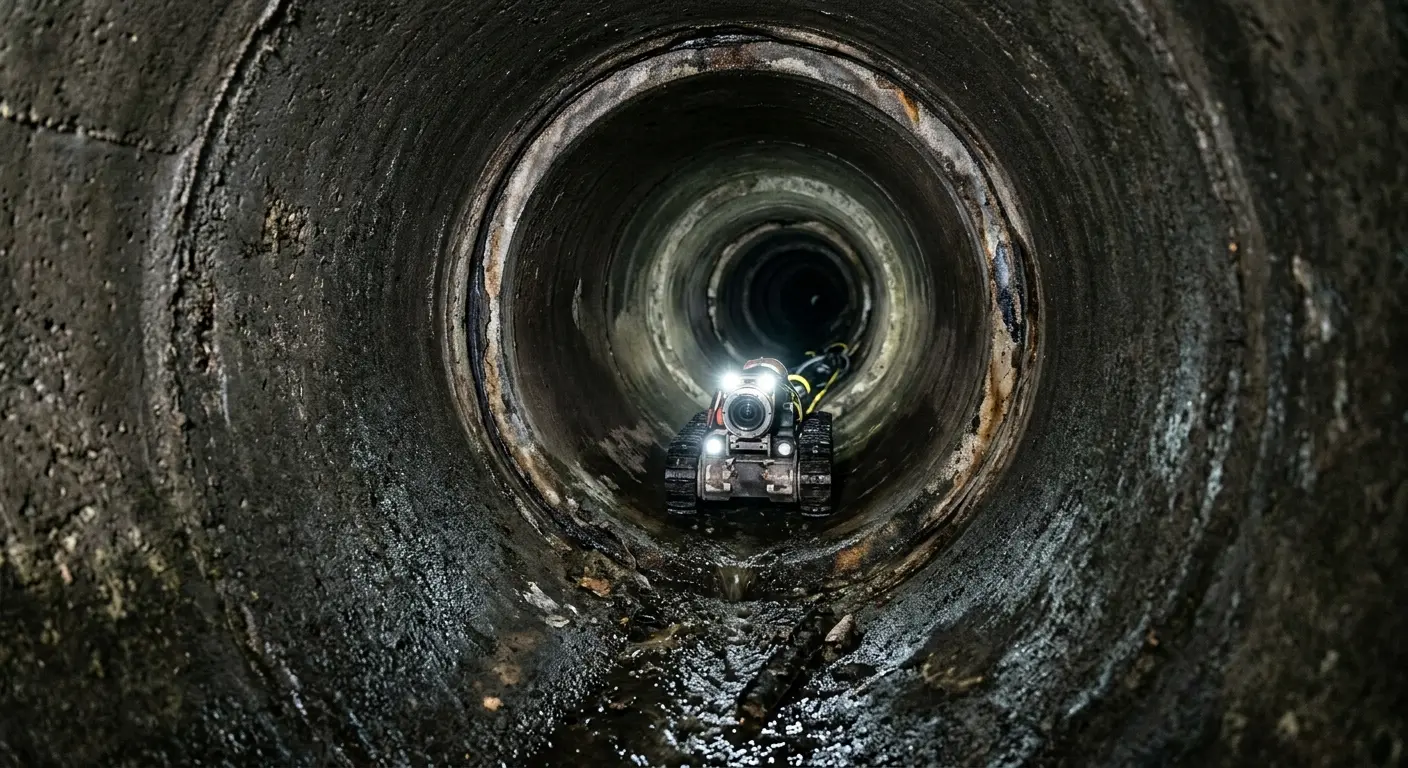 Robotic sewer camera inspecting pipe interior for Sewer Line Cleaning in Vashon